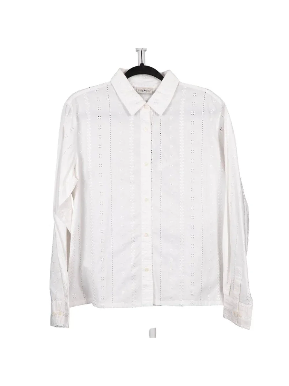 White Stag Eyelet Button Up Shirt L 12 14 Womens VTG NEW White Cotton Collared